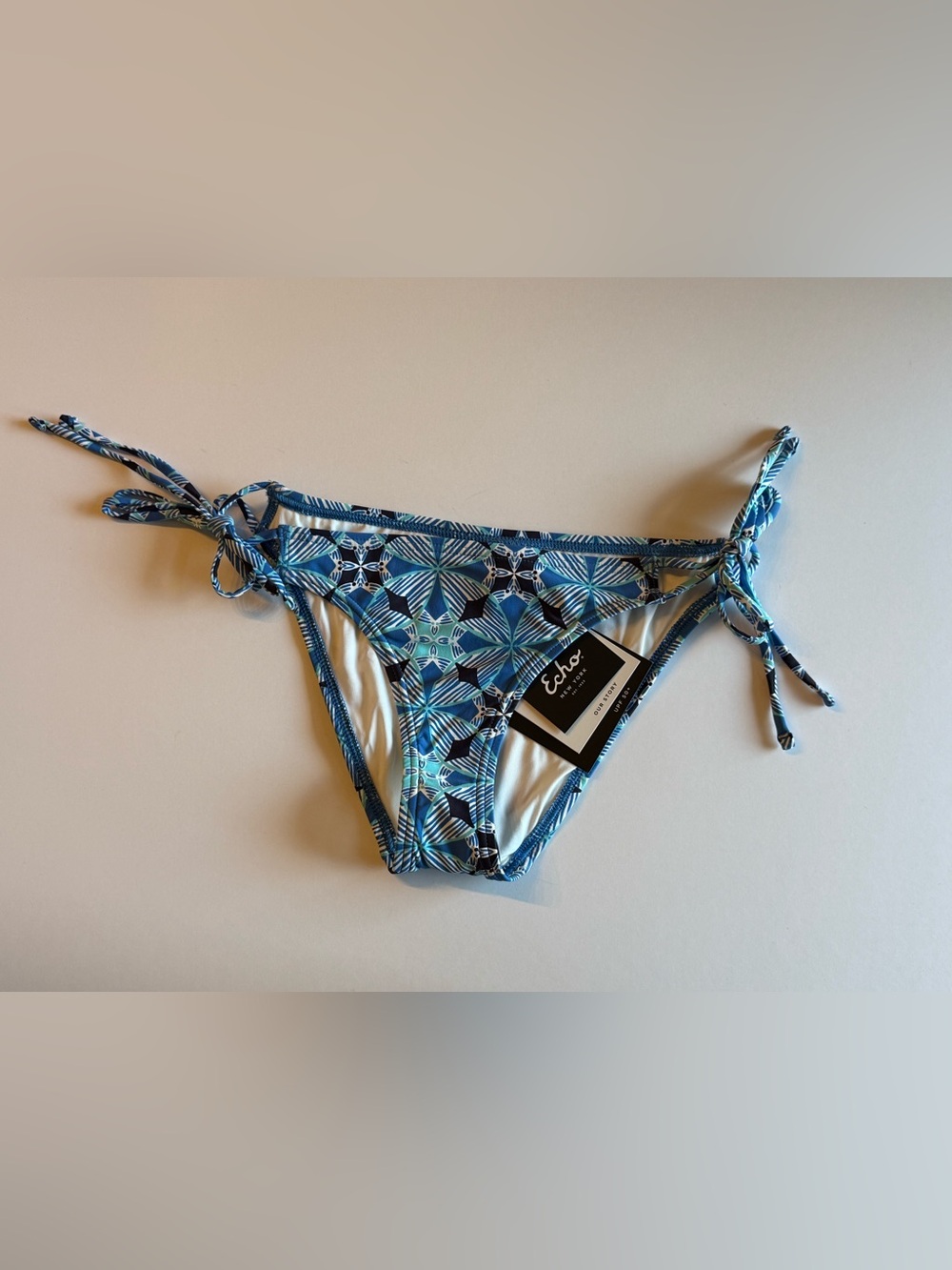 Echo Blue Geometric Tie-Side Bikini Bottom NWT $49 Large L